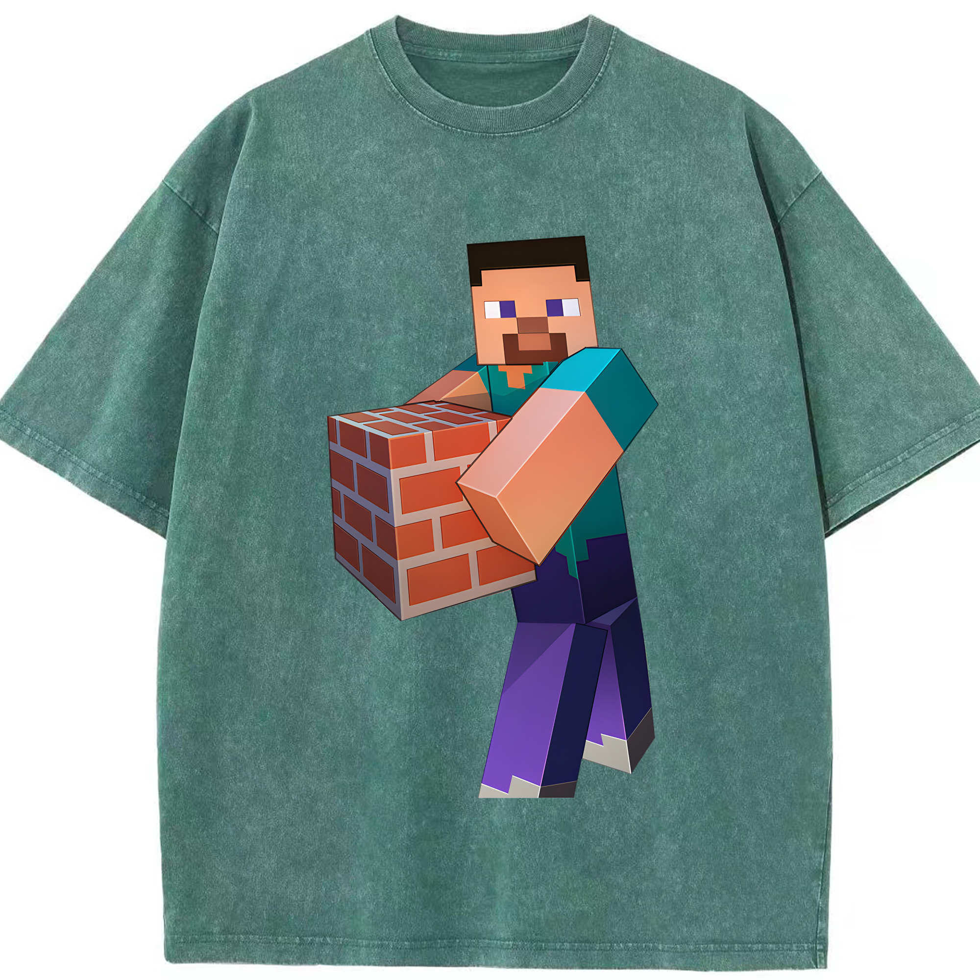（画像用） マインクラフト ブロックの世界 Minecraft MC Block world 綿100% ヴィンテージ風 半袖Tシャツ（フロントプリント）